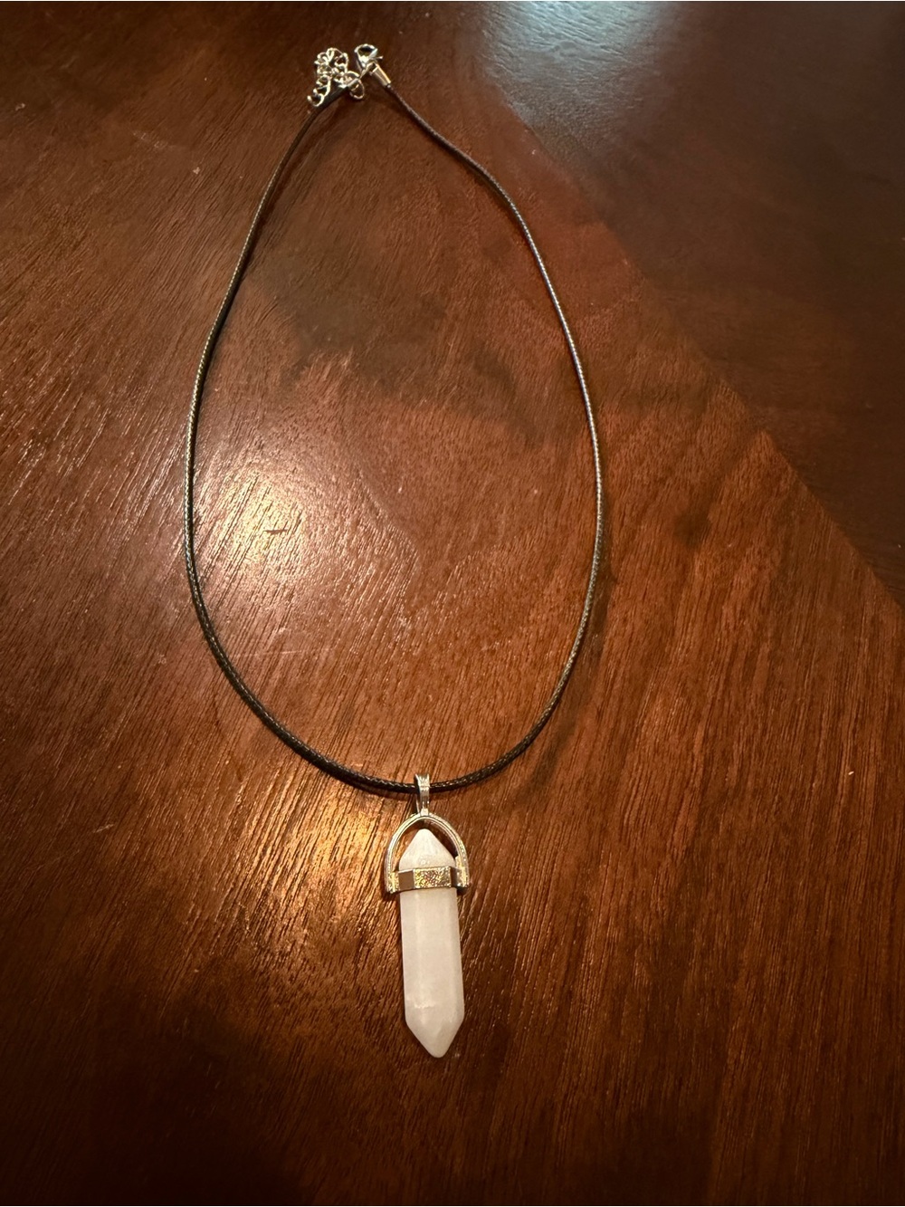 Crystal Point Pendant Necklace in White on Black Cord